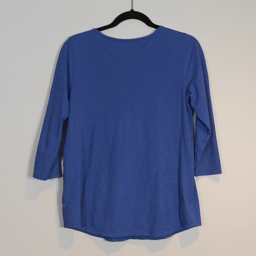 LILLY PULITZER Blue Embroidered Tassel 3/4 Sleeve V-Neck Top Size Medium - Picture 10 of 15